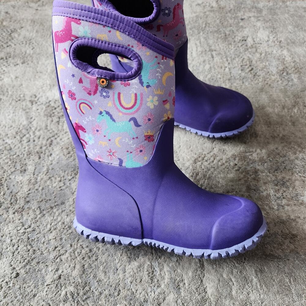 Bogs Durham Youth Size 2 Rain Boots Unicorn Waterproof Purple Kids - Picture 3 of 9
